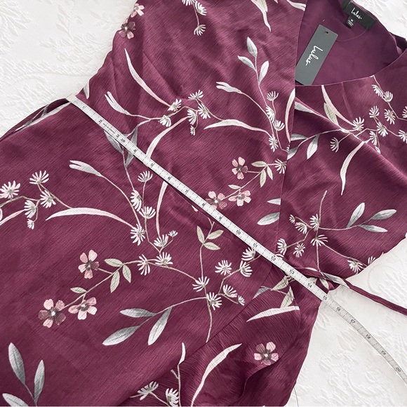 NWT Lulus Wild Winds Burgundy Floral Print High-Low Wrap Dress Medium - Picture 6 of 6